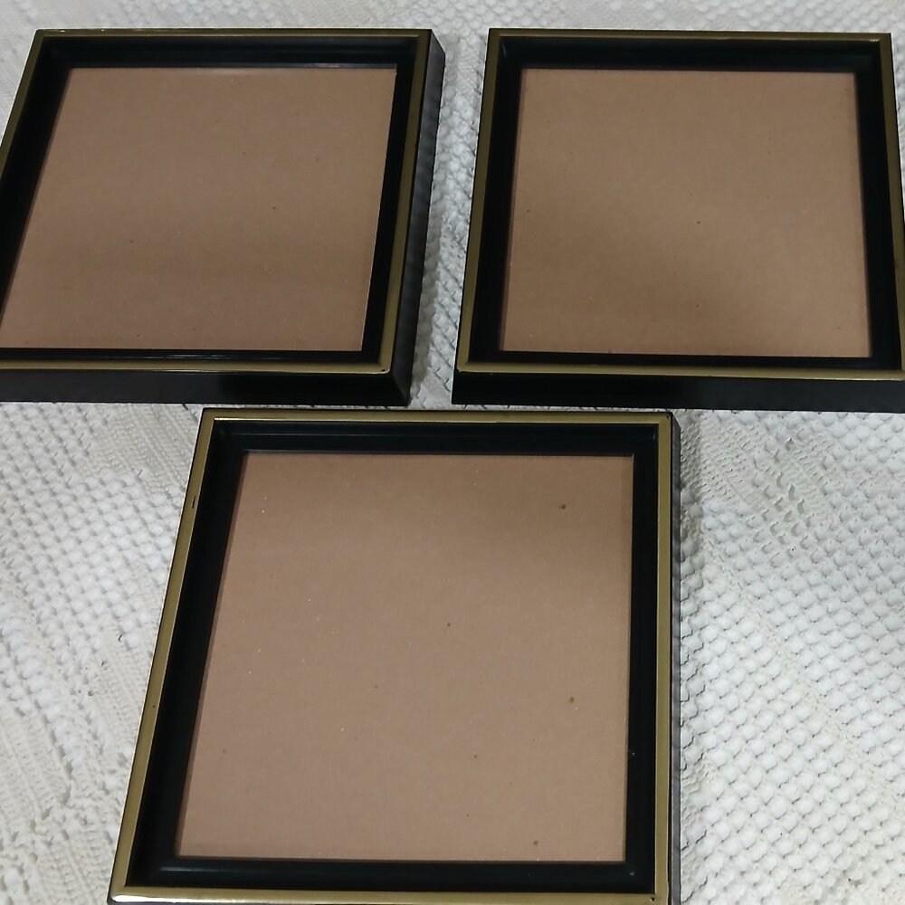 Set of Frames, Plastic Black & Gold With Glass Face, 9x9in.  Bundle for